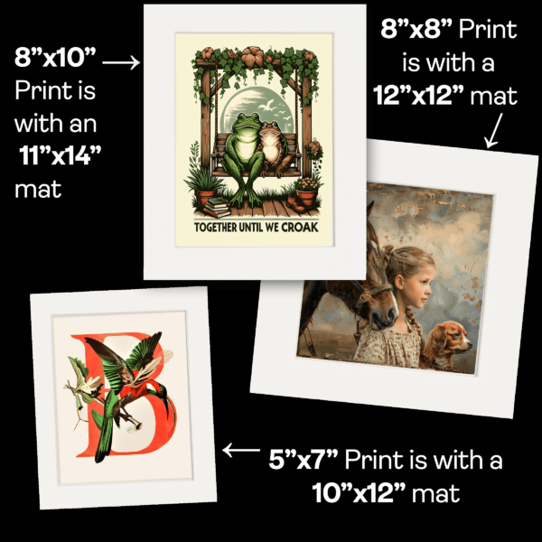 Folk Art Ravens in Bathtub - Bathroom Wall Art Prints – w/Gold 11″x14″ Frame