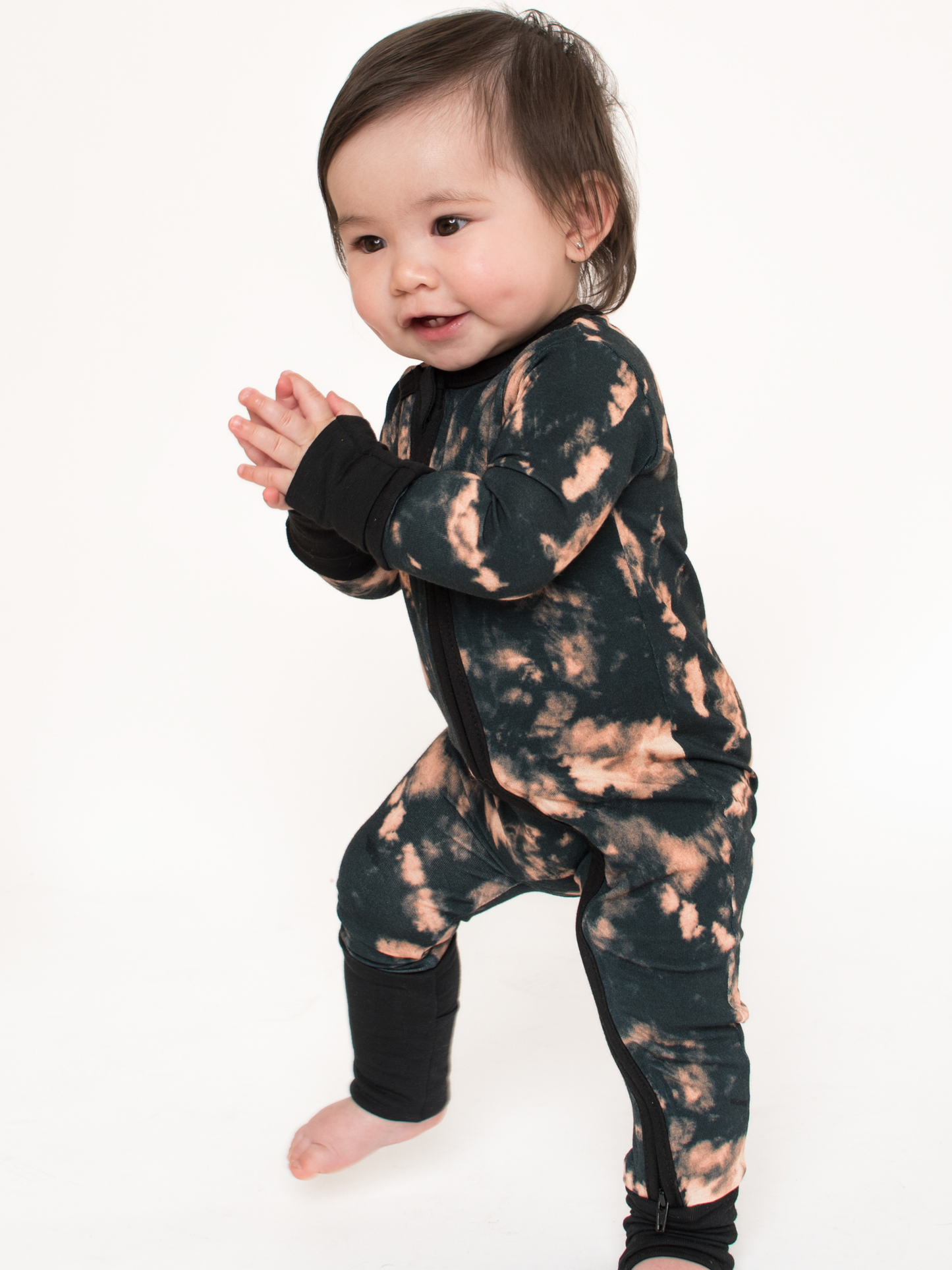 Black Tie-Dye Zip Romper
