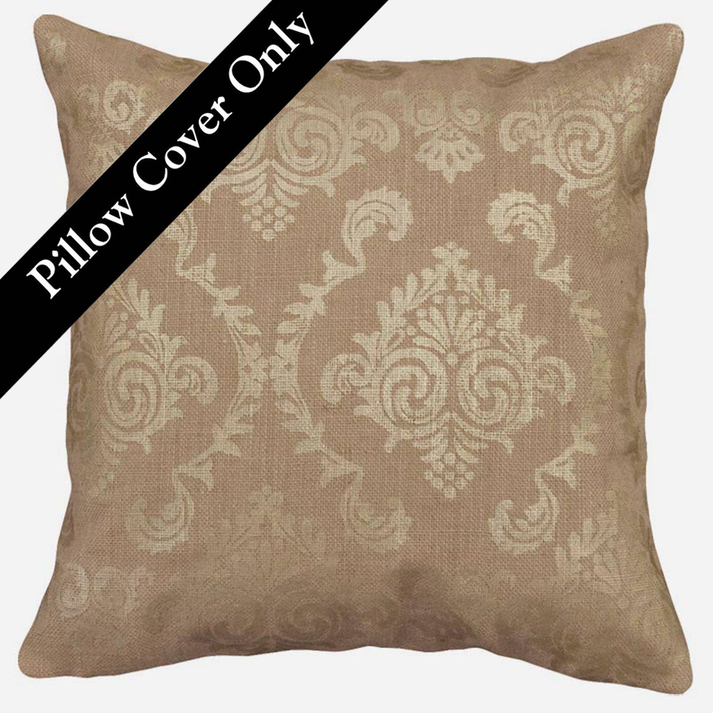 Burlap Damask 18x18 Pillow Cover Gold Rustic Natural