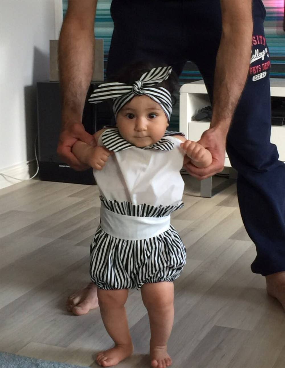 White-Black Baby Girl 3pcs Outfit