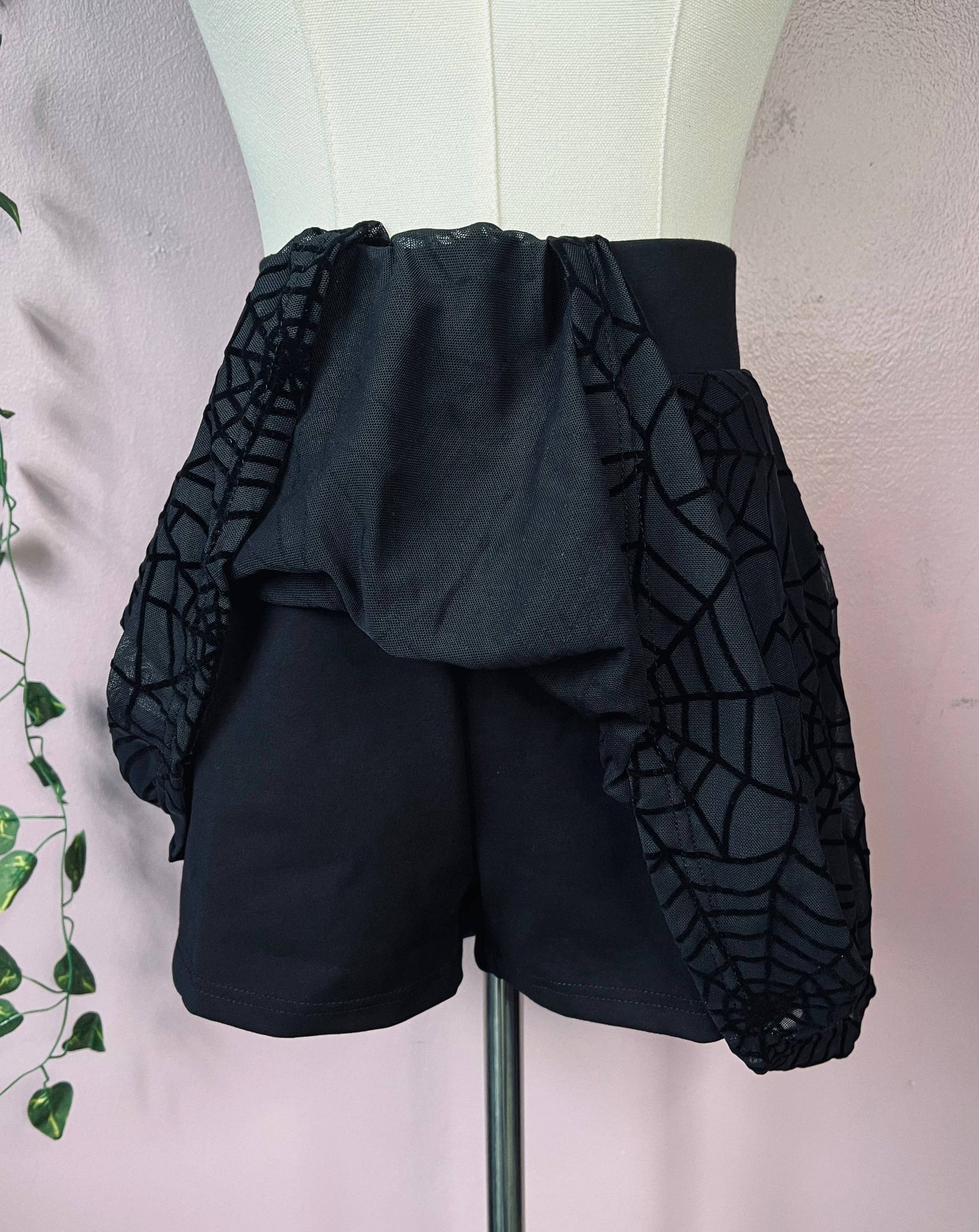 The Morbid Mini Skort - Sheer Spider Web Skirt with Built In Shorts - PRE-ORDER
