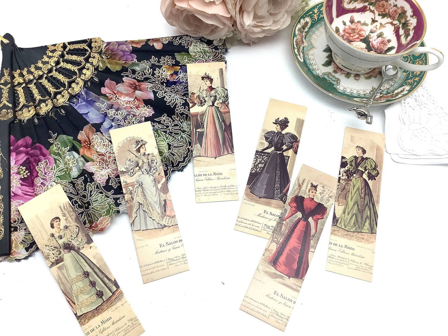 Tea and Bookmark with French Tea packet Victorian Ladies