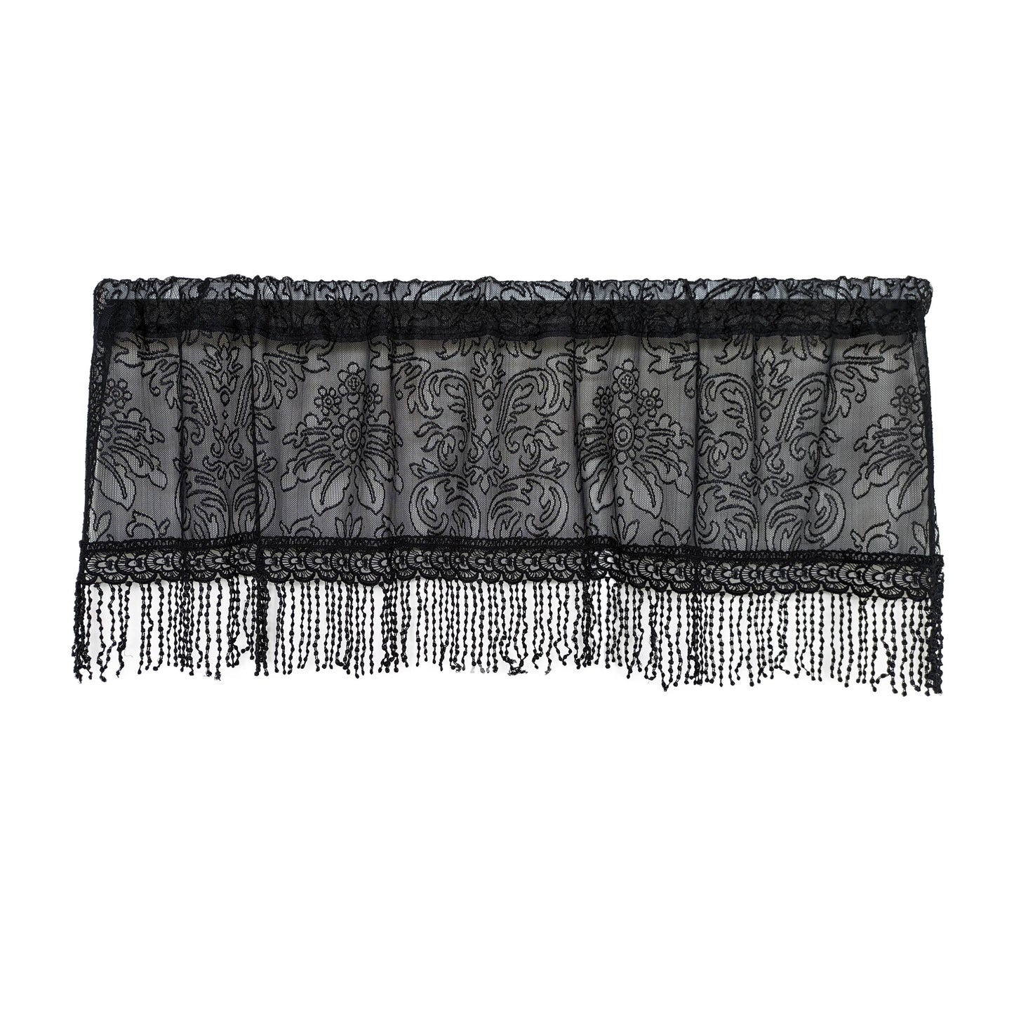 Noir 48x16 Lace Valance w/ Trim Black Gothic