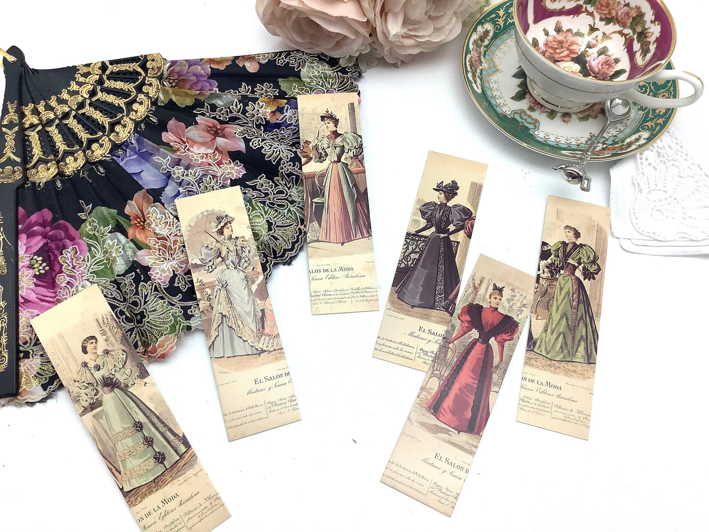 Tea and Bookmark with French Tea packet Victorian Ladies