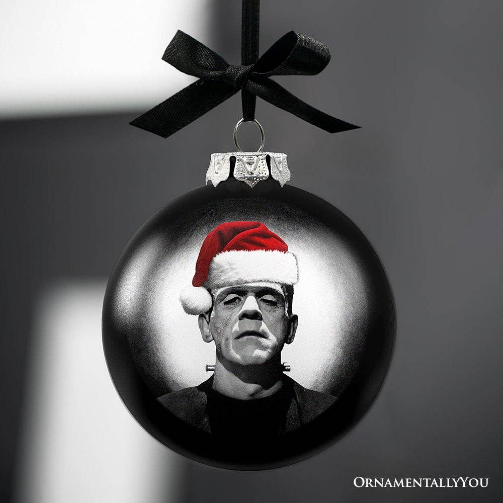 Frankenstein Christmas Spooky Portrait Glass Ornament