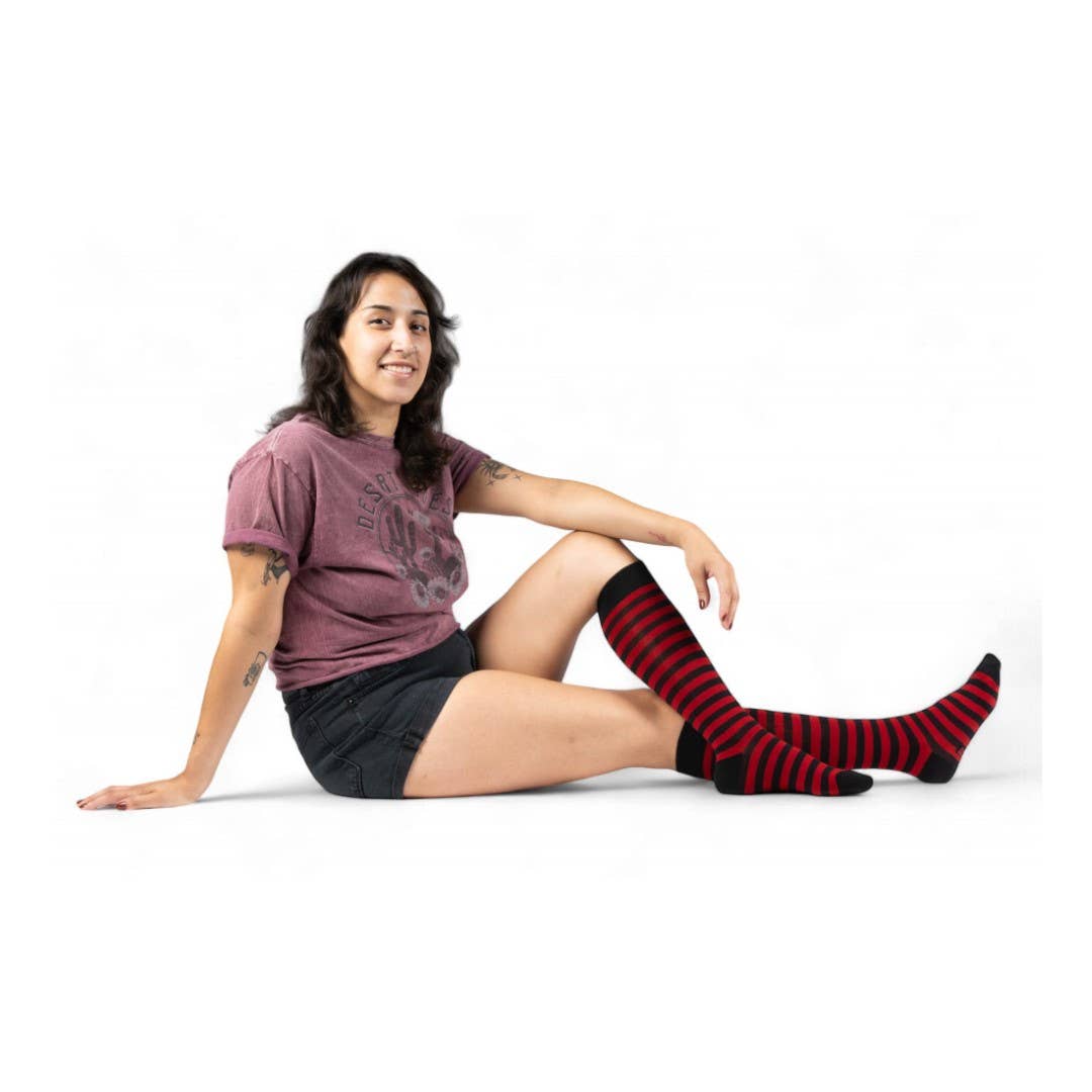 Cherry and Black Stripes Knee High Socks