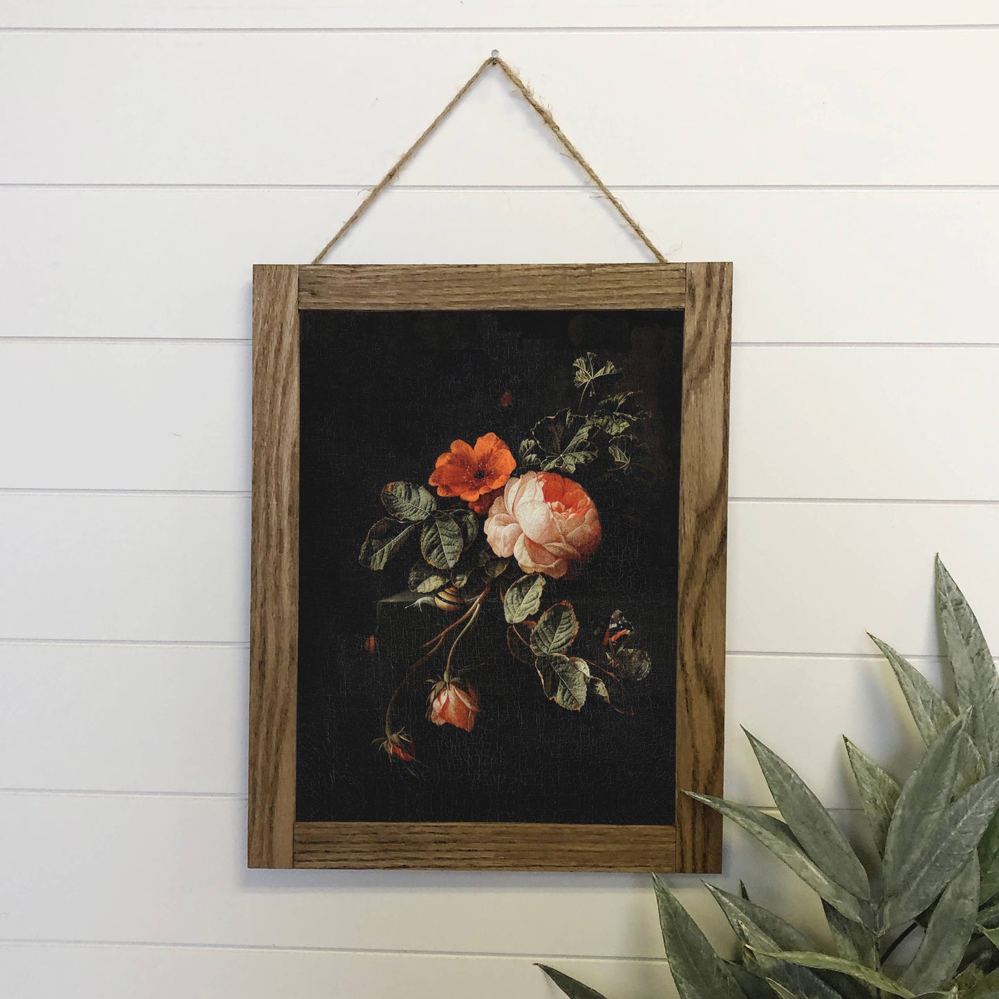 Vintage Distressed Rose Canvas Framed