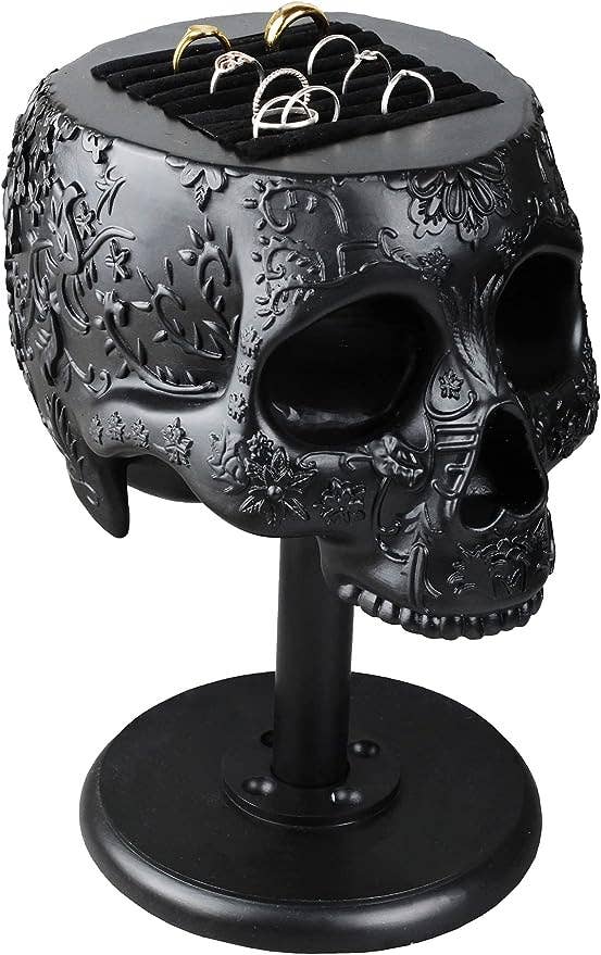 Skull﻿ Ring Holder 8" H- Skull Decor, Organizer