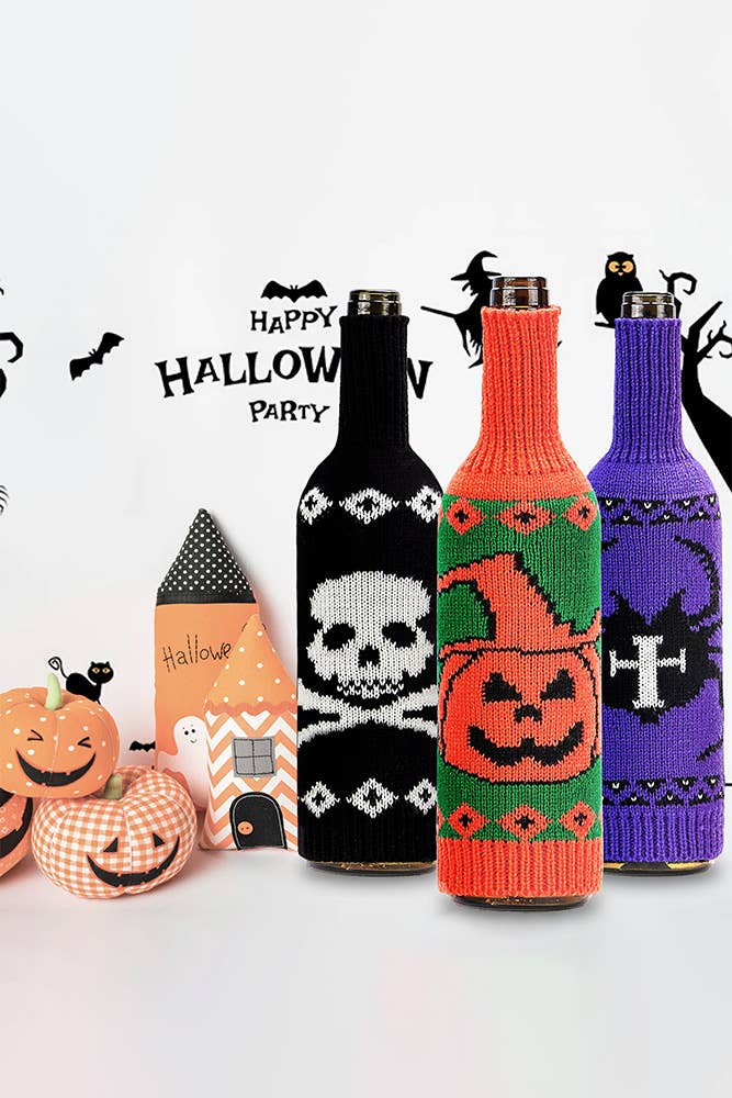 Halloween Home Decor Knitting Wine Bottle Bag Cover