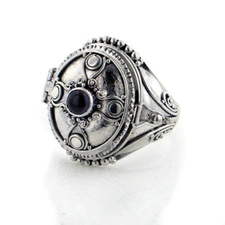 Gothic Oval Poison Ring Sterling Silver & Onyx or Moonstone