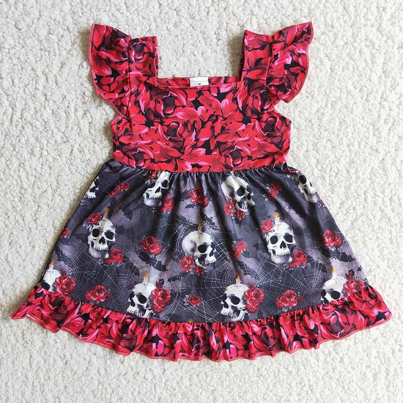 Girls red floral skull dress