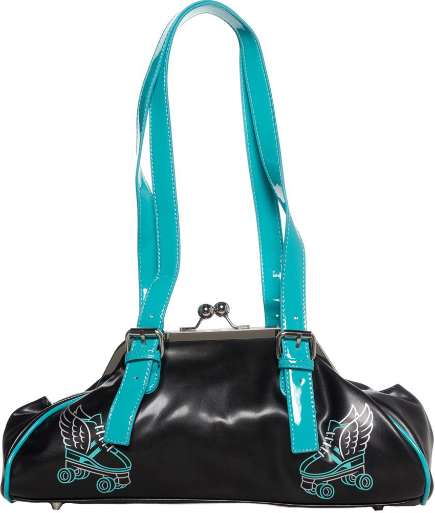 Purse - Sourpuss - Blue Flying Skate Roller Derby Retro