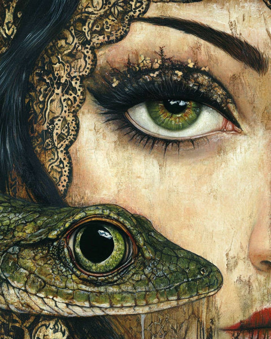 Lizard Eye - Lowbrow Wall Art Prints - w/Gold 11"x14" Frame