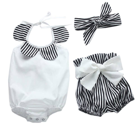 White-Black Baby Girl 3pcs Outfit