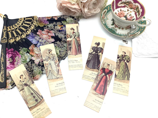 Tea and Bookmark with French Tea packet Victorian Ladies