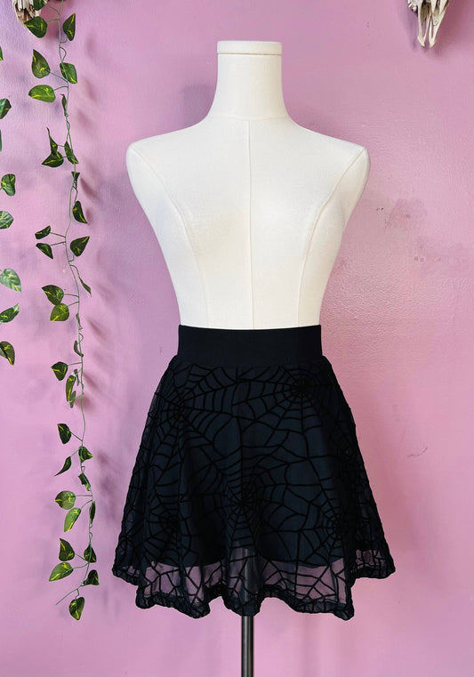 The Morbid Mini Skort - Sheer Spider Web Skirt with Built In Shorts - PRE-ORDER