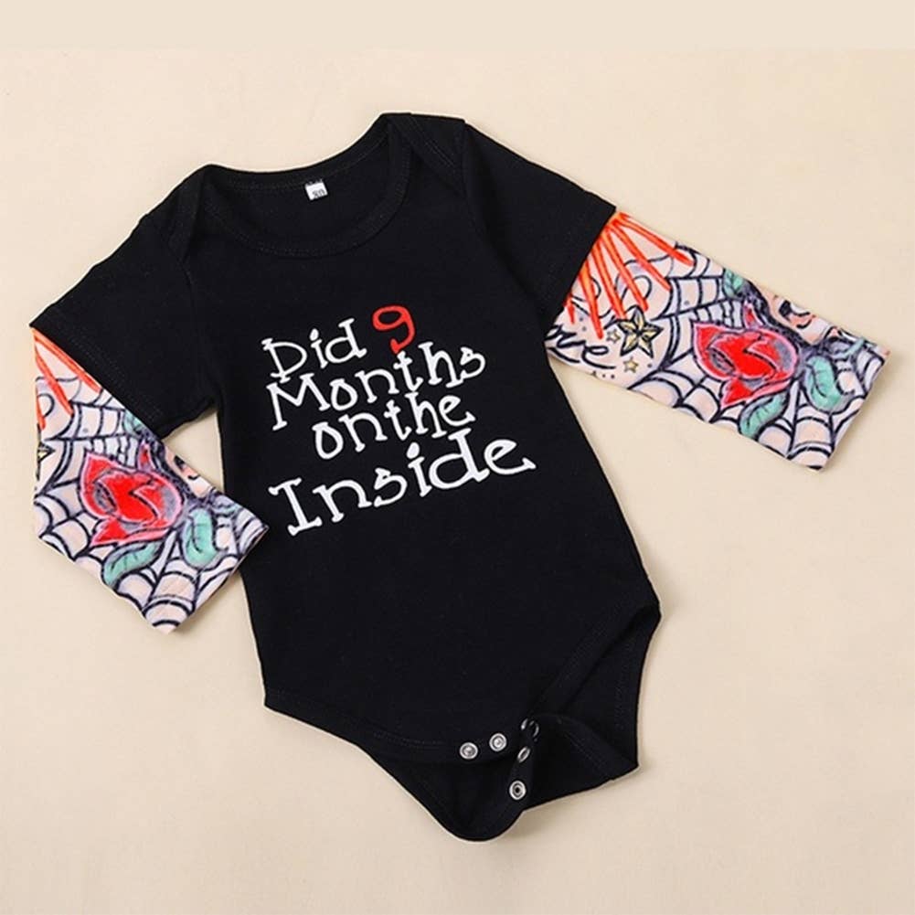 Tattoo Sleeve Black Cotton Baby Jumpsuit Romper