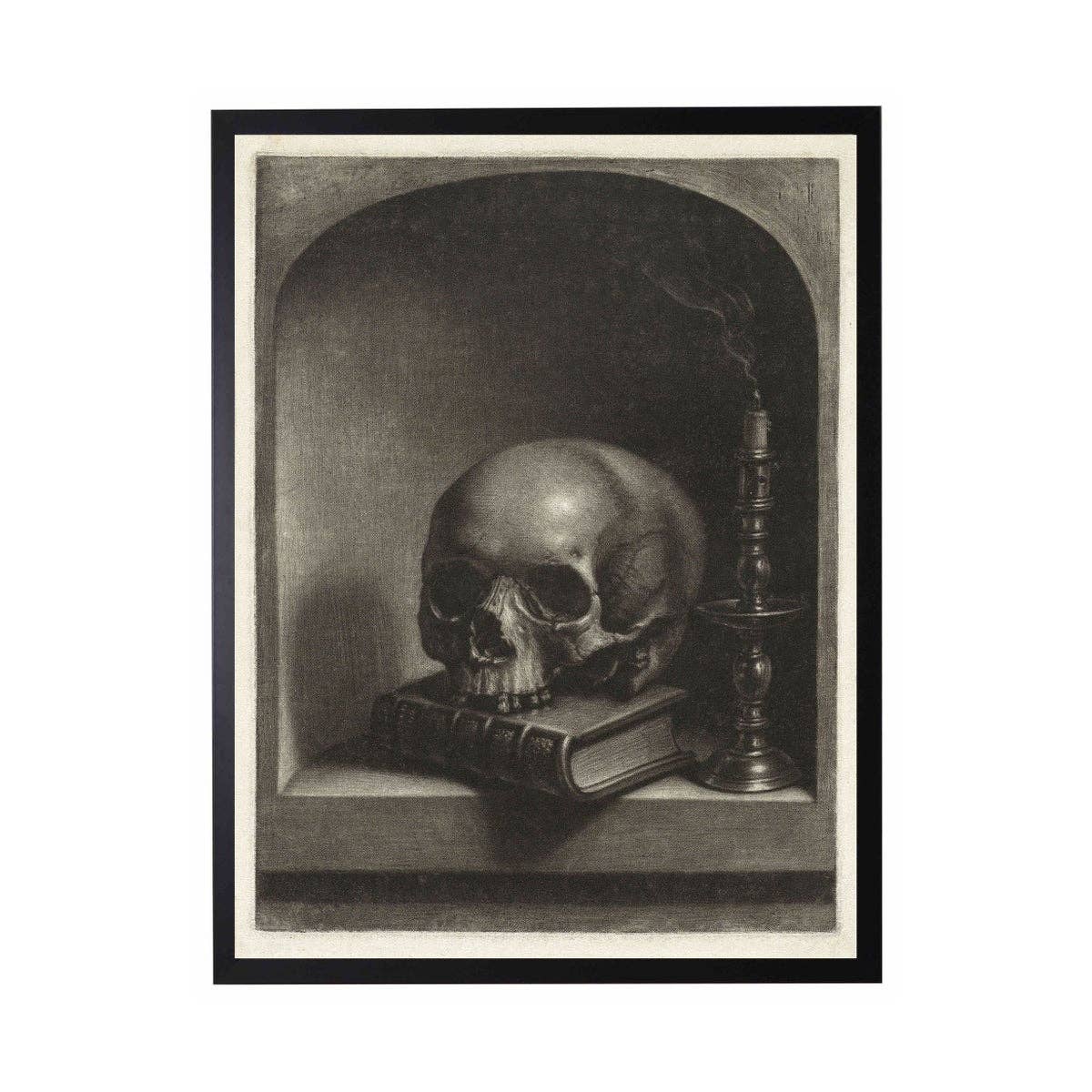 Framed Black And White Skull In Nook