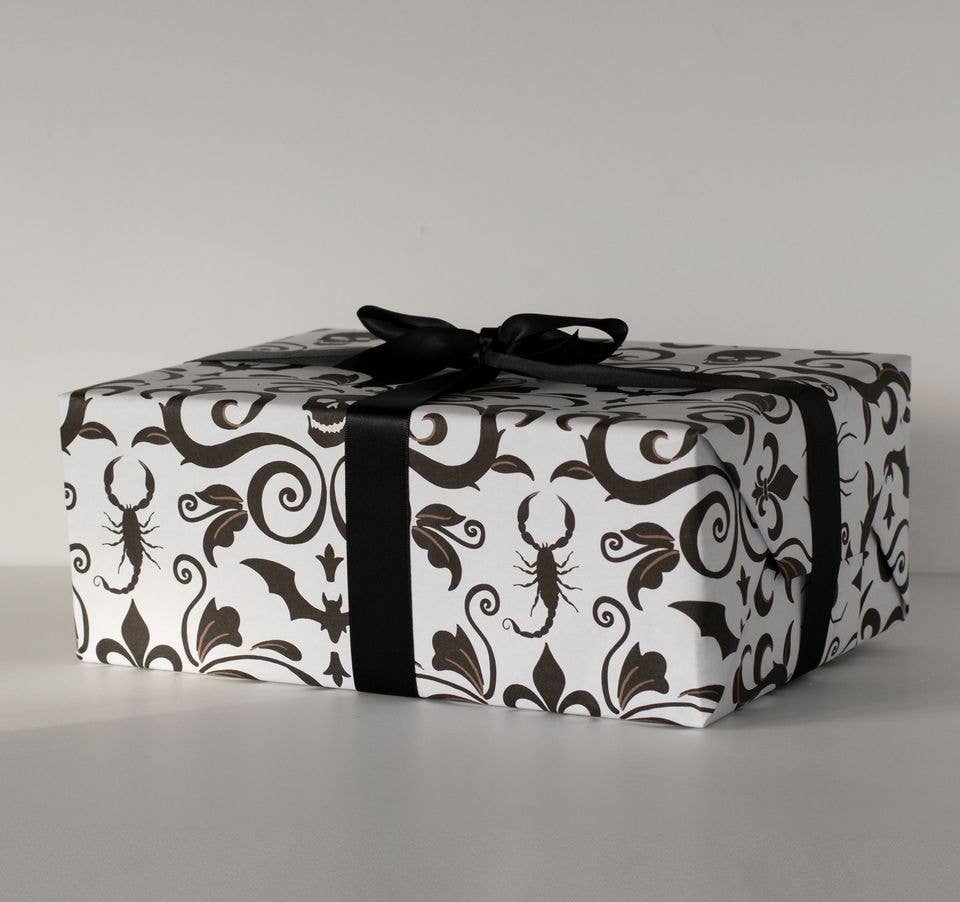 Skull Damask Gift Wrap - Bone (8ft Roll)