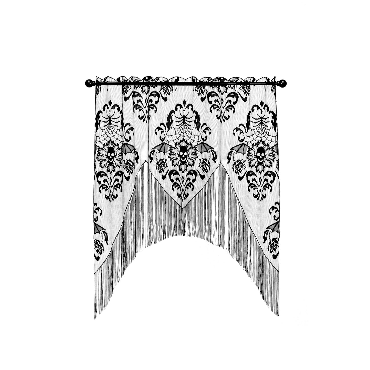 Gothic Halloween Damask Skull 38x40 Lace Swag Curtain