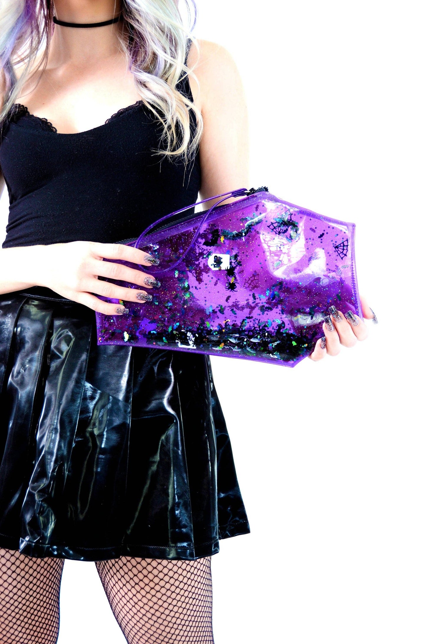 Too Cute to Spook Liquid Glitter Coffin Clutch