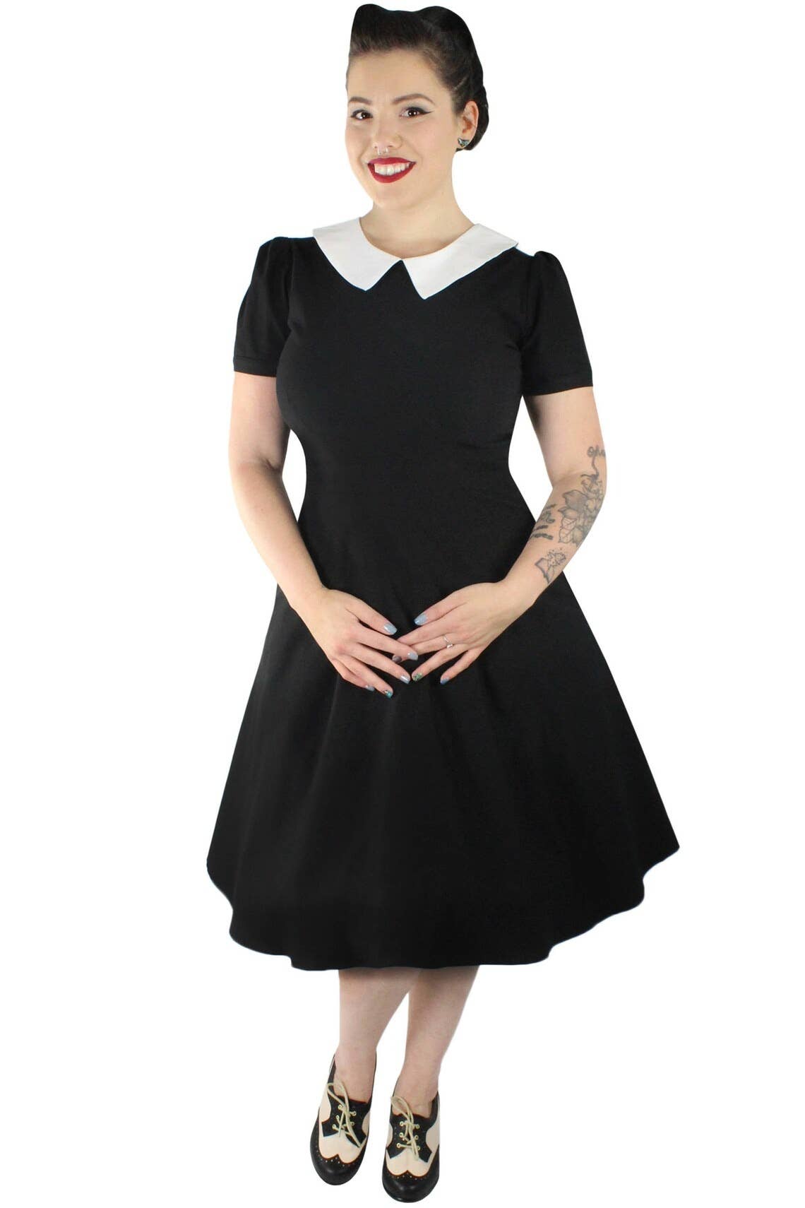 Vintage Inspired Black and White Pointy Collar Dress