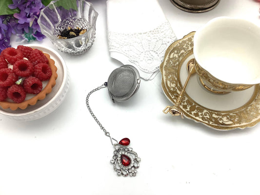 Tea Ball Crown Jewel Red Ruby Garnet with Rhinestones