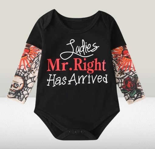 Ladies Mr. Right Has Arrived Tattoo Sleeve Baby Romper