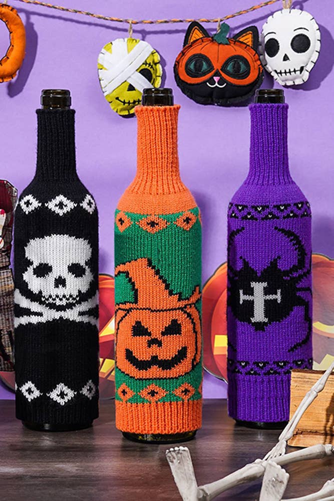Halloween Home Decor Knitting Wine Bottle Bag Cover