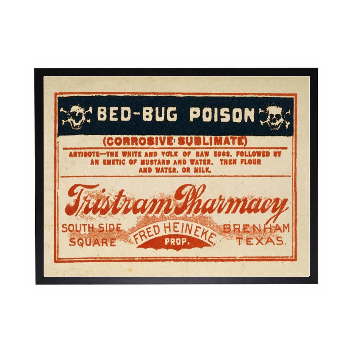 Framed Bed Bug Poison Label Poster