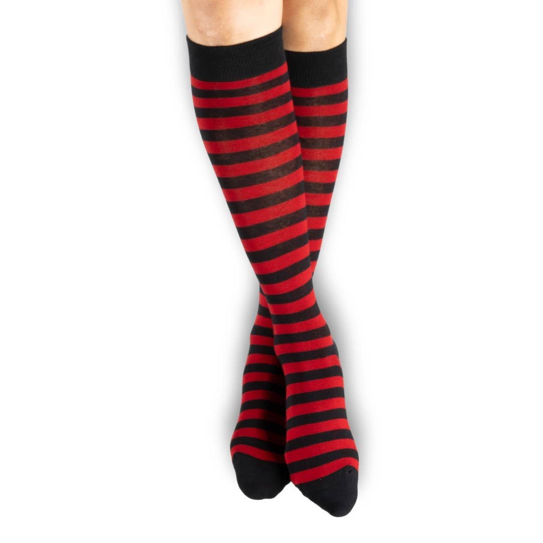 Cherry and Black Stripes Knee High Socks