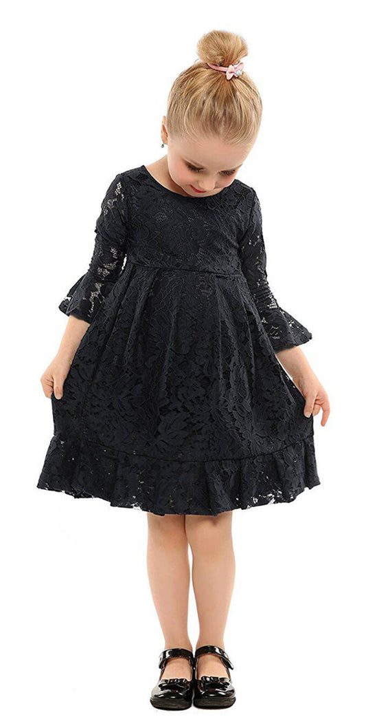 Black Poet Sleeve Lace Girl Dress