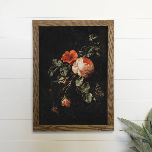 Vintage Distressed Rose Canvas Framed