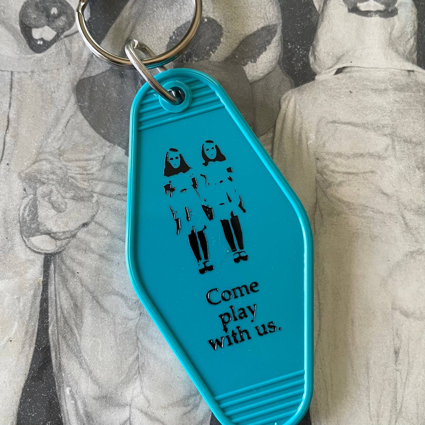 Motel Key Fob - The Twins (The Shining), Come play with us.