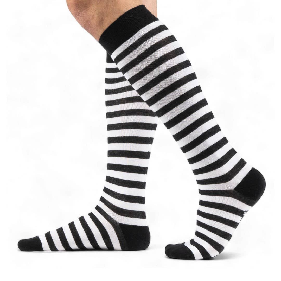 White and Black Stripes Knee High Socks