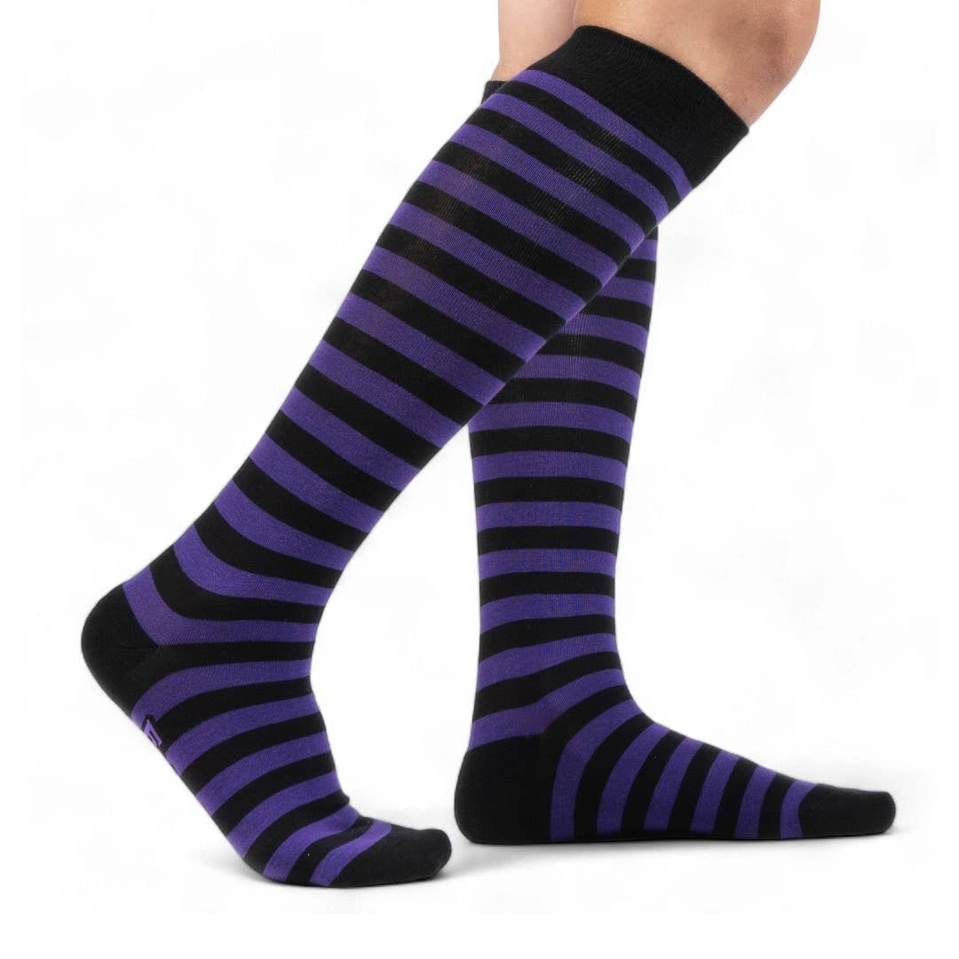 Grape and Black Stripes Knee High Socks