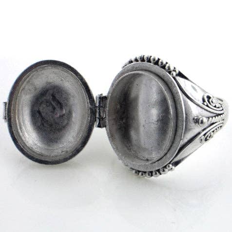 Gothic Oval Poison Ring Sterling Silver & Onyx or Moonstone