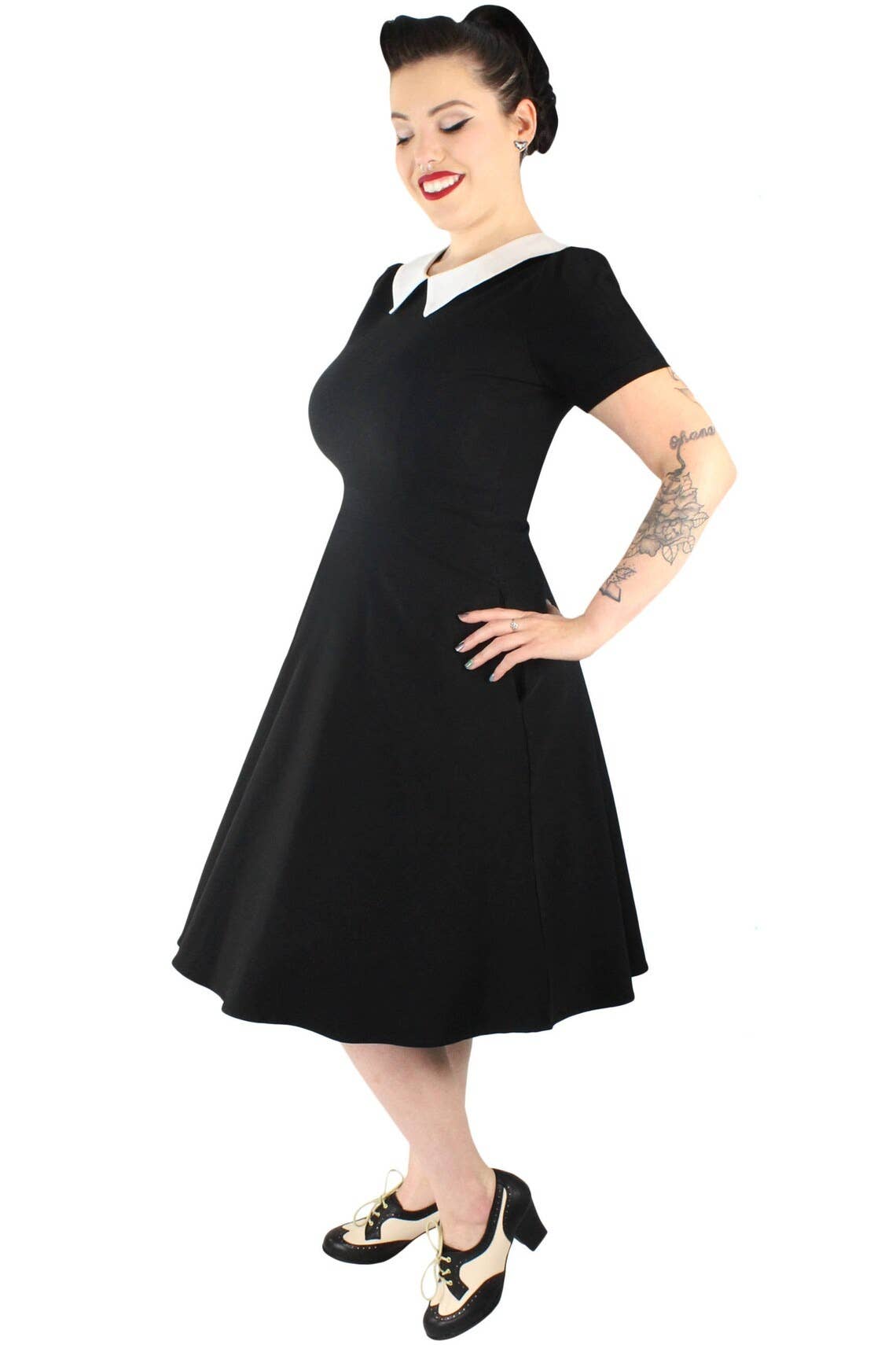 Vintage Inspired Black and White Pointy Collar Dress