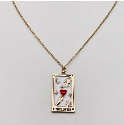 Enamel Tarot Card 'The Lovers' Necklace