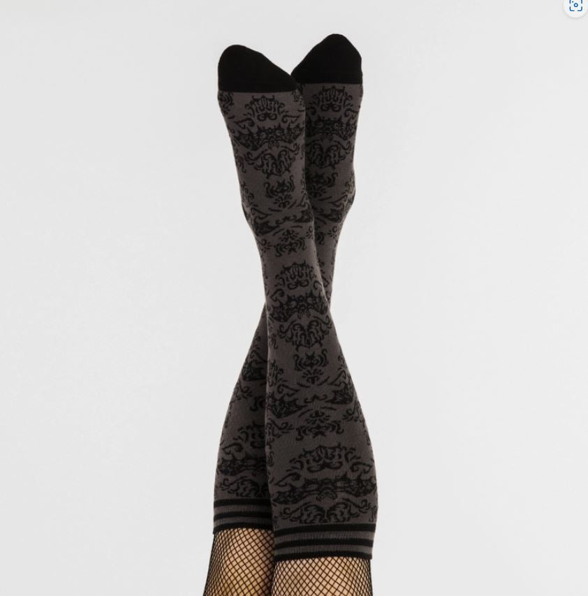 Black Damask Bat Knee High Socks