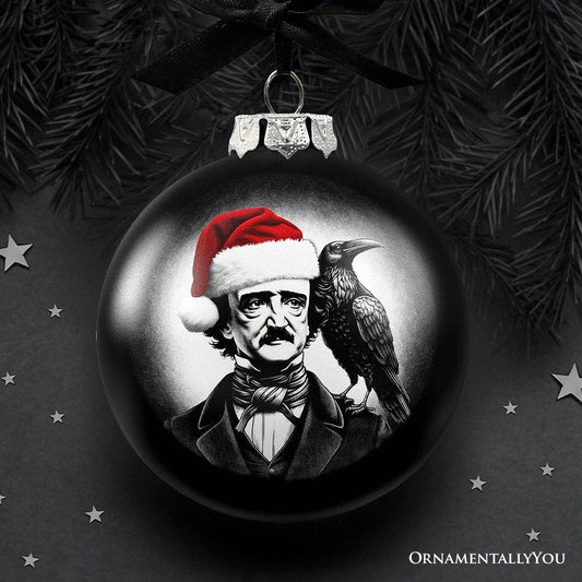 Edgar Allan Poe Spooky Christmas Portrait Glass Ornament