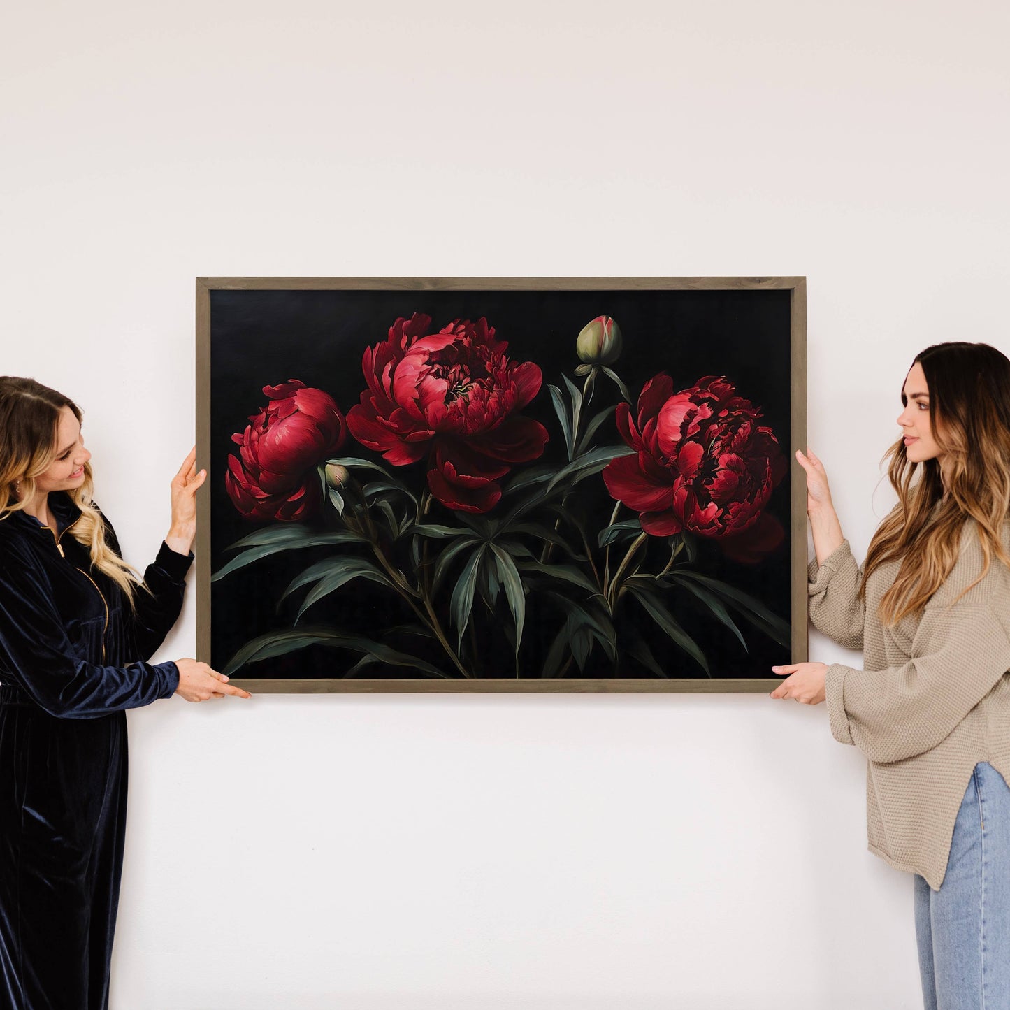 Dark Red Peonies Flower Canvas Art