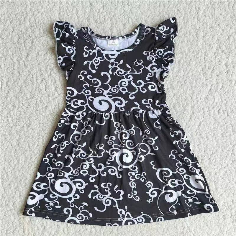 Baby Girl Black Damask Floral Dress