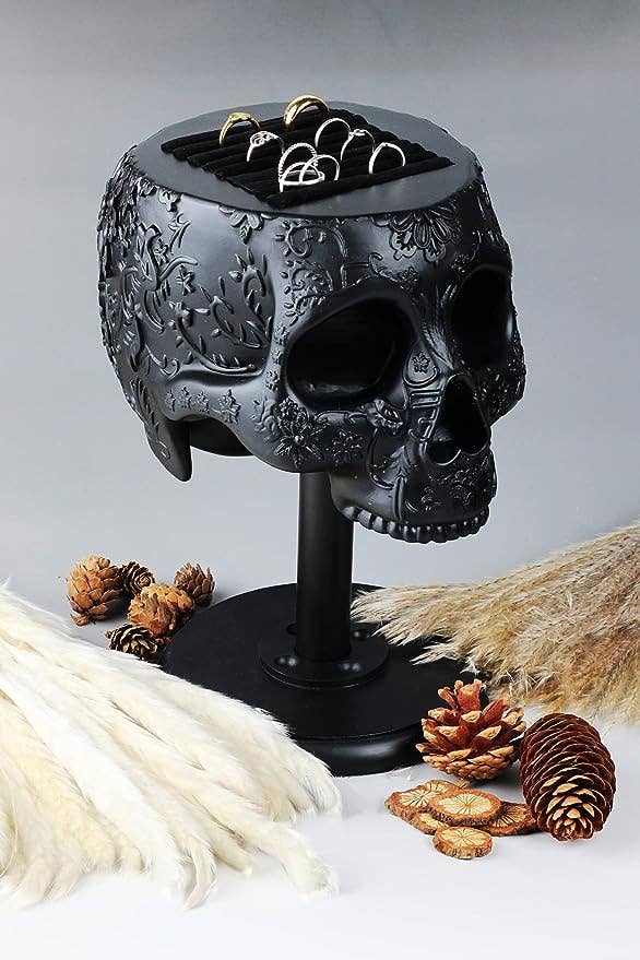 Skull﻿ Ring Holder 8" H- Skull Decor, Organizer