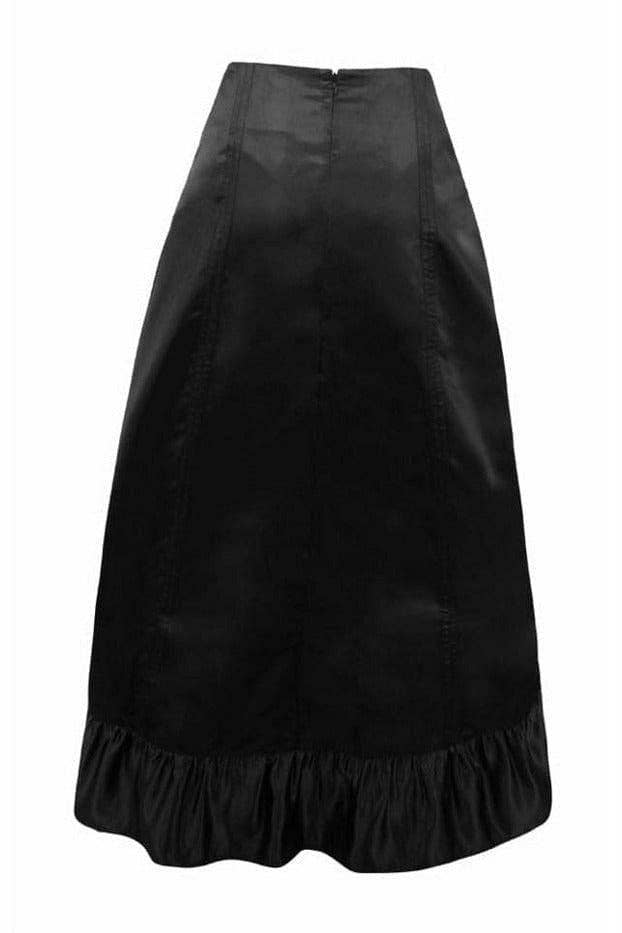 Black Satin Hi Low Ruched Ruffle Skirt