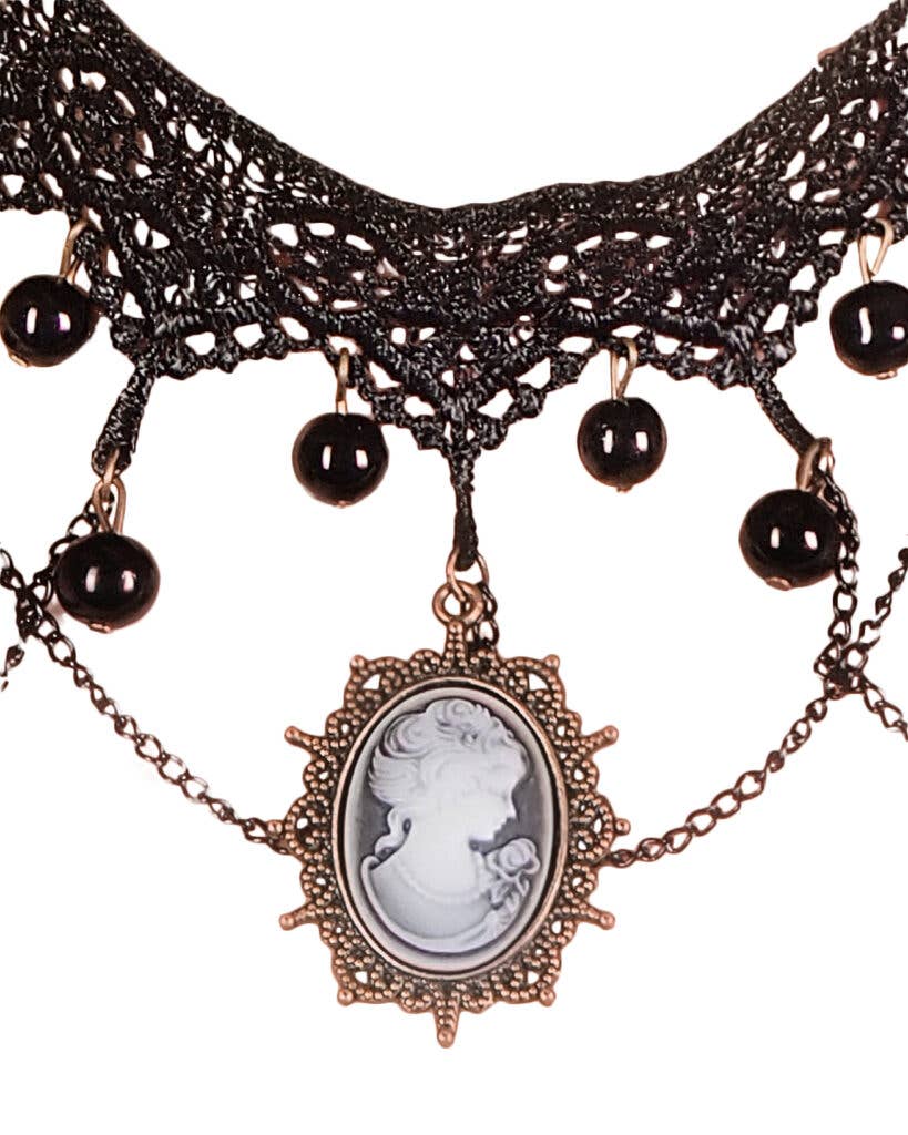 Lace Necklace with Cameo &amp; Swags