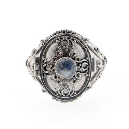 Gothic Oval Poison Ring Sterling Silver & Onyx or Moonstone