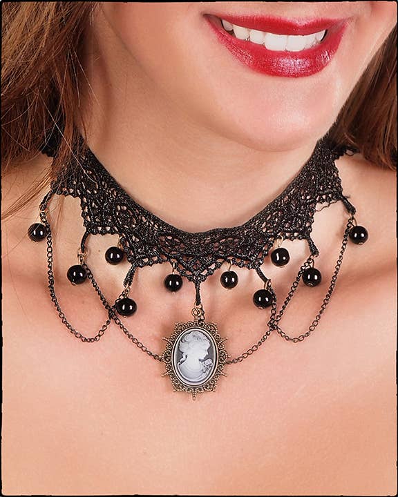 Lace Necklace with Cameo &amp; Swags