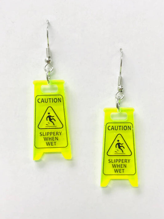 Caution Slippery When Wet Weird Earrings Acrylic Earrings