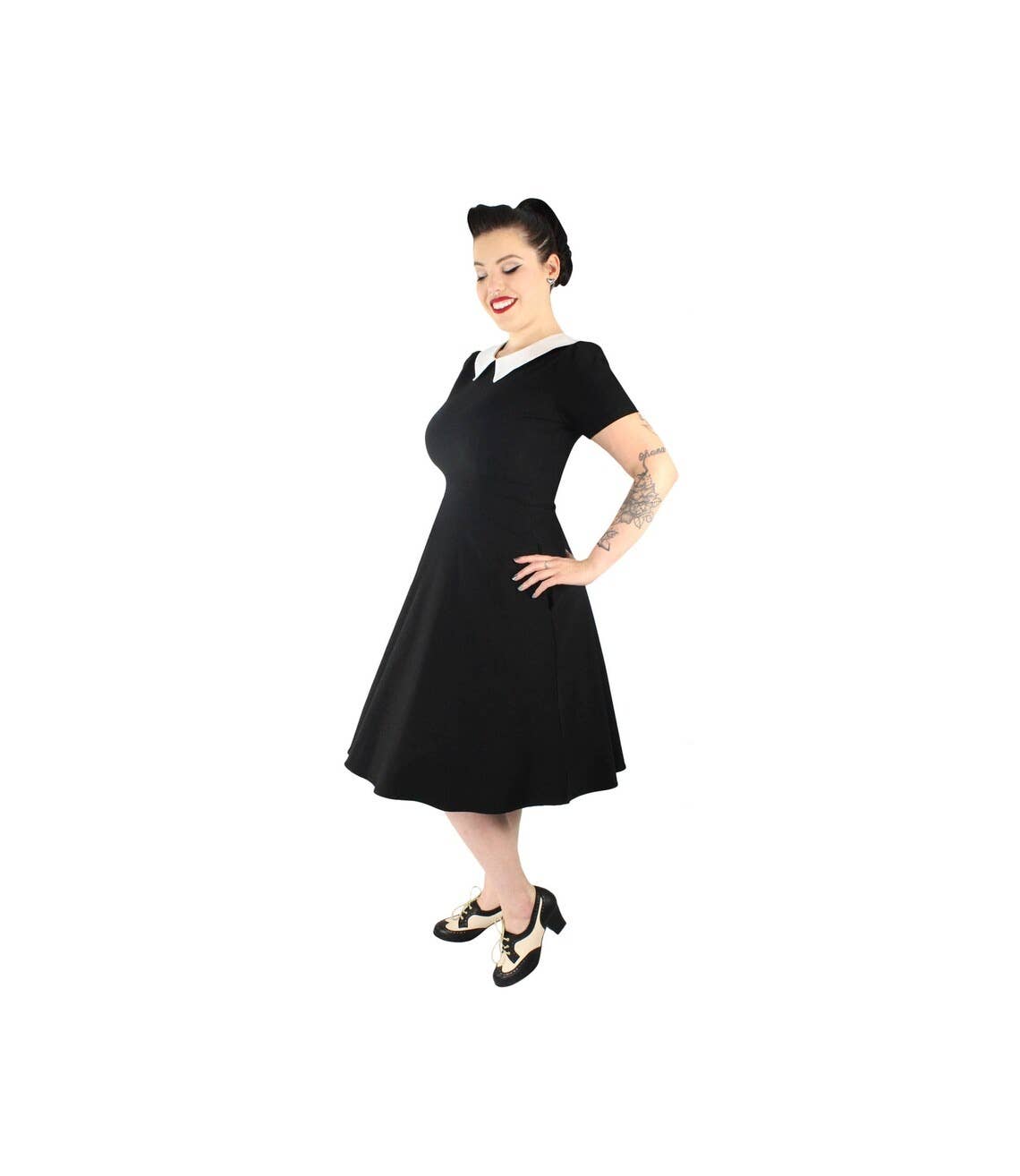 Vintage Inspired Black and White Pointy Collar Dress